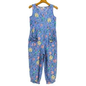 Vintage 90's Pastel Floral Jumpsuit Ashley Brooke Button Front Sleeveless Size M